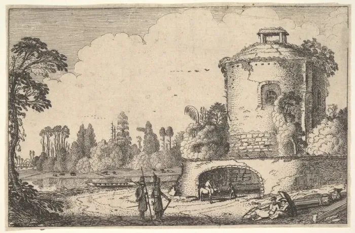 Framed Print : Landscape with a Round Tower, ca. 1616. Creator: Jan van de Velde II Framed Print : Landscape with a Round Tower, ca. 1616. Creator: Jan van de Velde II