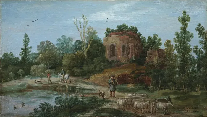 Framed Print : Landscape with a Ruin, 1627. Creator: Esaias van de Velde Framed Print : Landscape with a Ruin, 1627. Creator: Esaias van de Velde