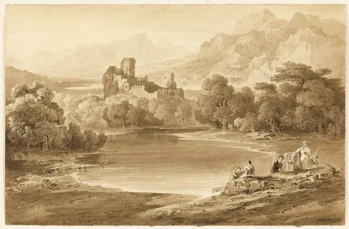 Framed Print : Landscape with a Ruined Castle, 1819. Creator: John Martin Framed Print : Landscape with a Ruined Castle, 1819. Creator: John Martin