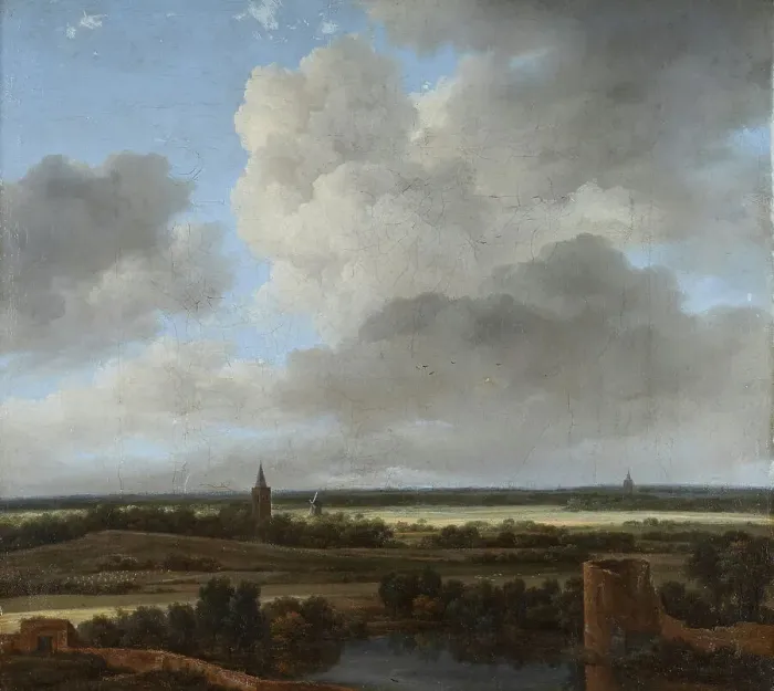 Framed Print : Landscape with a ruined castle and church, between 1648 and 1682. Creator: Jacob van Ruisdael Framed Print : Landscape with a ruined castle and church, between 1648 and 1682. Creator: Jacob van Ruisdael