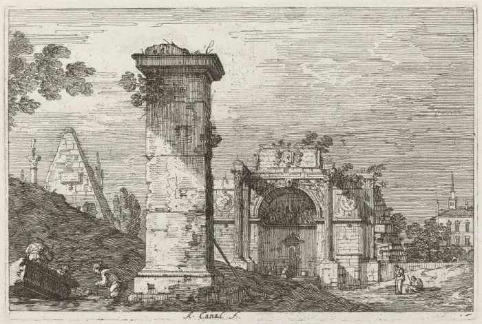 Framed Print : Landscape with Ruined Monuments [right], c. 1735  /  1746. Creator: Canaletto