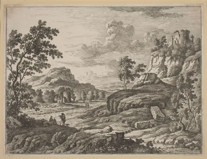Framed Print : Landscape with Two Ruined Towers. Creator: Johann Christoph Dietzsch Framed Print : Landscape with Two Ruined Towers. Creator: Johann Christoph Dietzsch