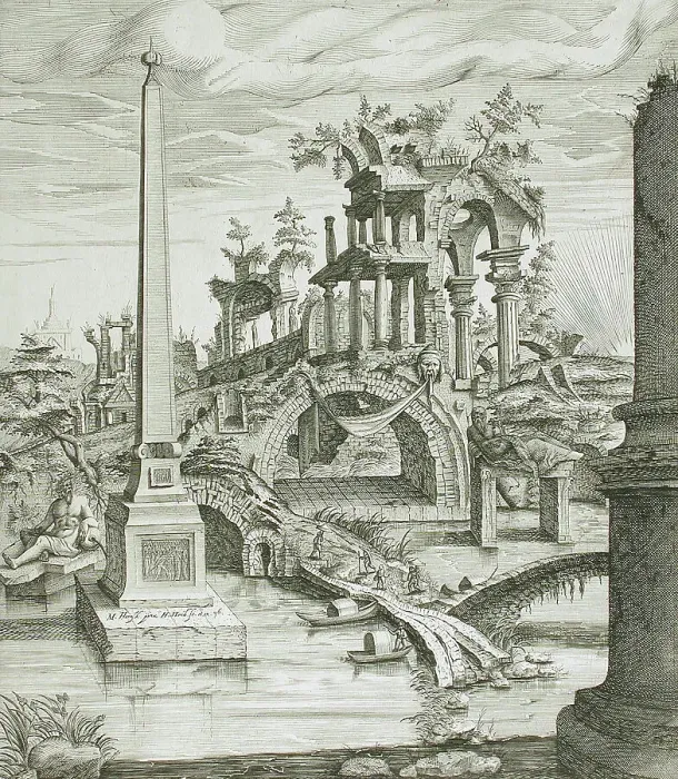Framed Print : Landscape with Ruins, 1596. Creator: Hendrick Hondius I Framed Print : Landscape with Ruins, 1596. Creator: Hendrick Hondius I