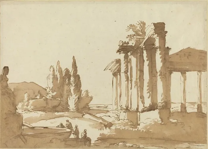 Framed Print : Landscape with Ruins, 18th century. Creator: Unknown Framed Print : Landscape with Ruins, 18th century. Creator: Unknown
