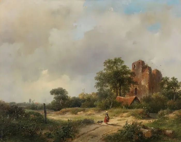 Framed Print : Landscape with the Ruins of Brederode Castle in Santpoort, 1844. Creator: Andreas Schelfhout Framed Print : Landscape with the Ruins of Brederode Castle in Santpoort, 1844. Creator: Andreas Schelfhout