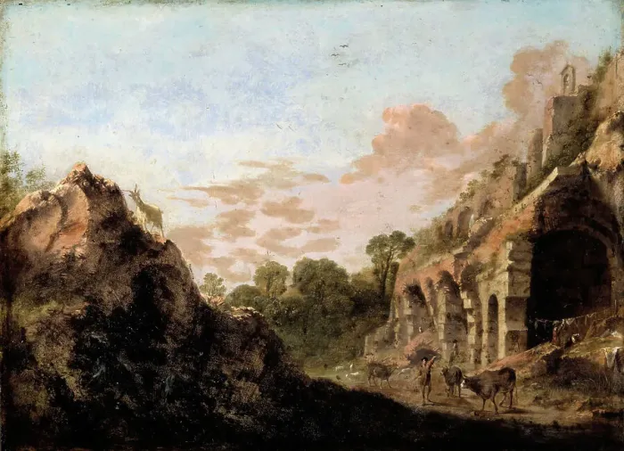 Framed Print : Landscape with ruins, c1630s. Creator: Bartholomeus Breenbergh Framed Print : Landscape with ruins, c1630s. Creator: Bartholomeus Breenbergh