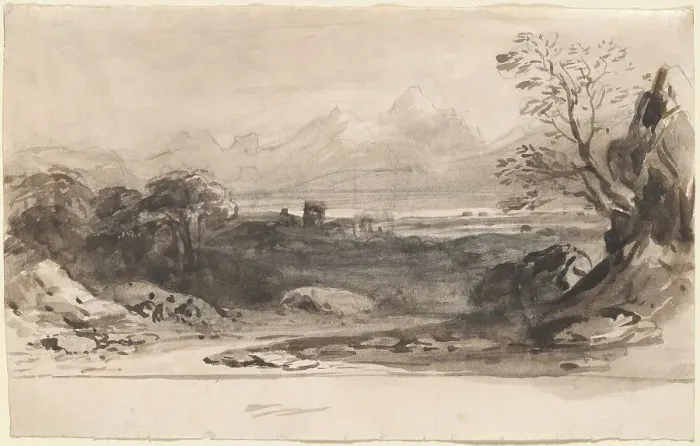 Framed Print : Landscape with Ruins. Creator: John Varley I Framed Print : Landscape with Ruins. Creator: John Varley I