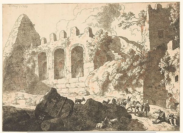 Landscape with ruins and a pyramid, 1769. Creator: Christian Wilhelm Ernst Dietrich