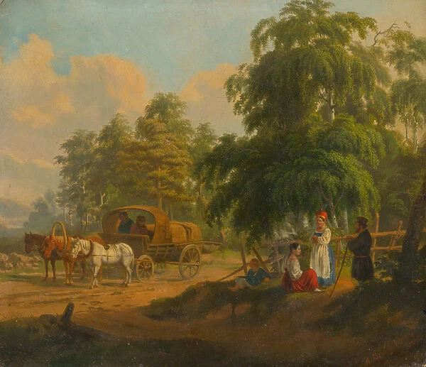 Landscape with Russian Troika, 1801. Creator: Venetsianov, Alexei Gavrilovich (1780-1847)