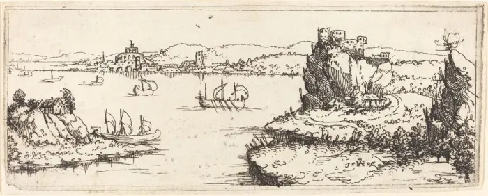 Framed Print : Landscape with Sail Boats, 1546. Creator: Augustin Hirschvogel Framed Print : Landscape with Sail Boats, 1546. Creator: Augustin Hirschvogel
