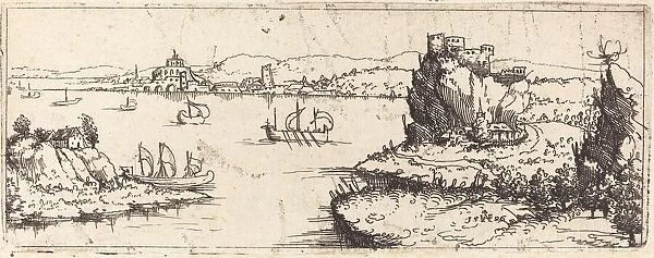 Landscape with Sail Boats [bottom plate], 1546. Creator: Augustin Hirschvogel