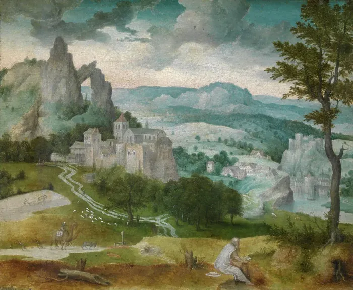 Framed Print : Landscape with Saint Jerome, 1547. Creator: Cornelis Massys Framed Print : Landscape with Saint Jerome, 1547. Creator: Cornelis Massys