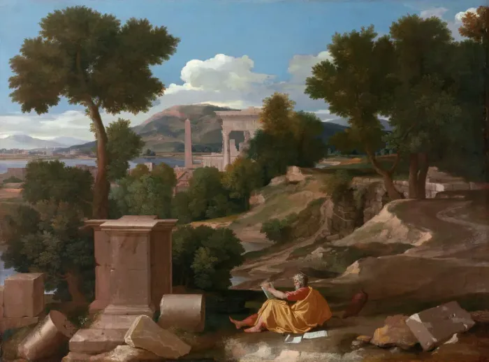 Framed Print : Landscape with Saint John on Patmos, 1640. Creator: Nicolas Poussin