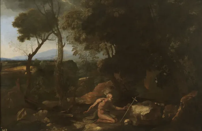 Framed Print : Landscape with Saint Paul the Hermit, 1638. Artist: Poussin, Nicolas (1594-1665) Framed Print : Landscape with Saint Paul the Hermit, 1638. Artist: Poussin, Nicolas (1594-1665)