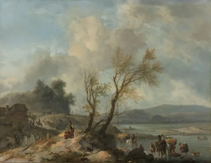Framed Print : Landscape with Sandy Path beside a River, c.1655. Creator: Philips Wouwerman Framed Print : Landscape with Sandy Path beside a River, c.1655. Creator: Philips Wouwerman
