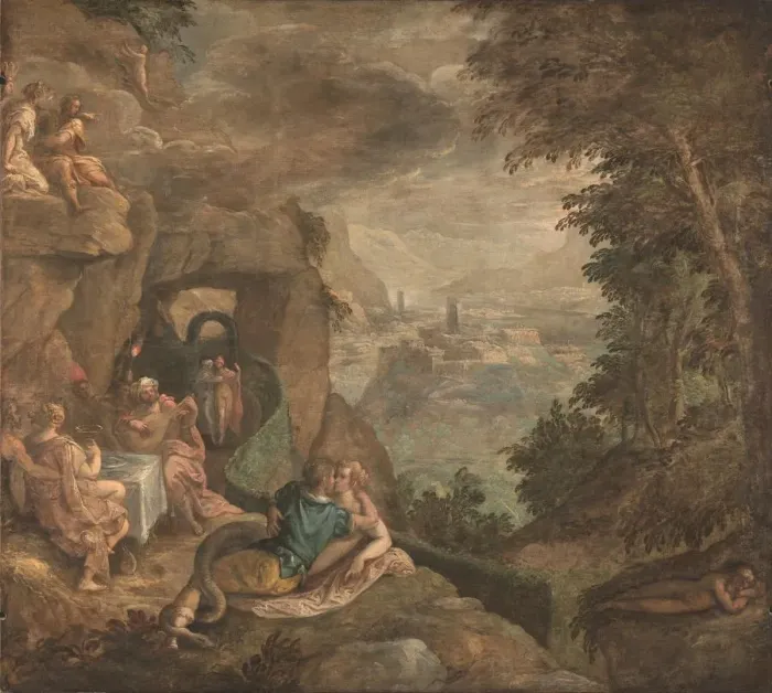 Framed Print : Landscape with a Scene of Enchantment, ca 1590. Artist: Fiammingo, Paolo (c. 1540-1596) Framed Print : Landscape with a Scene of Enchantment, ca 1590. Artist: Fiammingo, Paolo (c. 1540-1596)