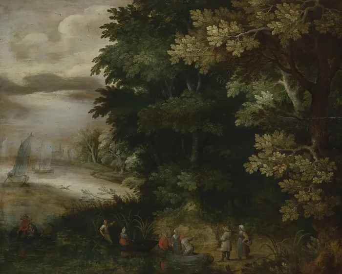 Framed Print : Landscape with the Scene of the Flight to Egypt, before 1615. Creator: Unknown Framed Print : Landscape with the Scene of the Flight to Egypt, before 1615. Creator: Unknown
