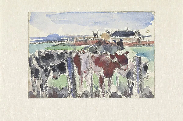 Landscape on the Schinkel with cows in the foreground, 1915. Creator: Rik Wouters