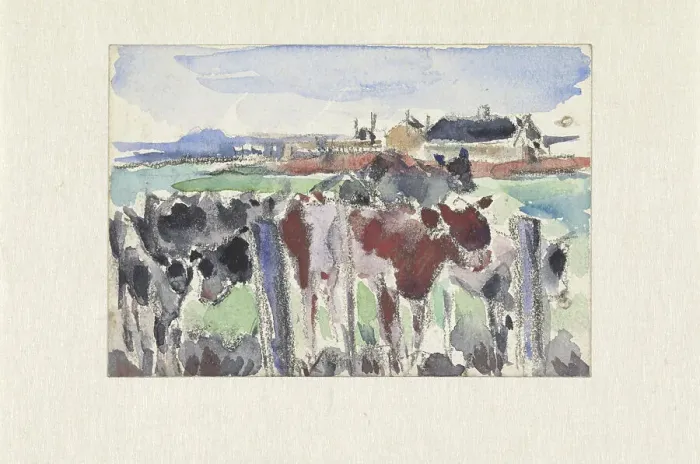 Framed Print : Landscape on the Schinkel with cows in the foreground, 1915. Creator: Rik Wouters Framed Print : Landscape on the Schinkel with cows in the foreground, 1915. Creator: Rik Wouters