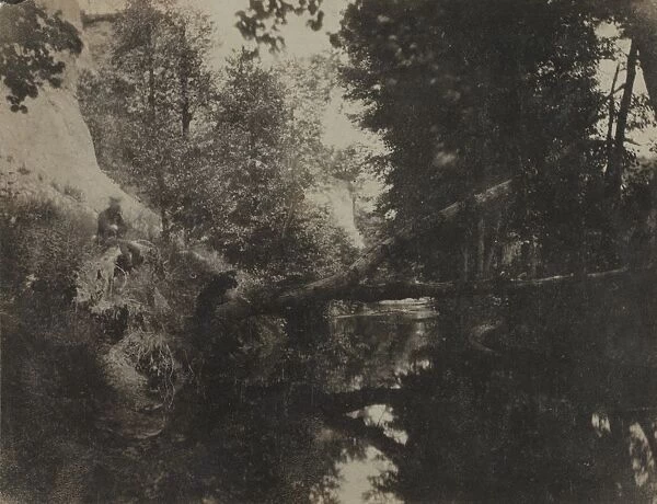 Landscape with Seated Figure on Stream Bank, c. 1856. Creator: Frank Chauvassaignes (French)