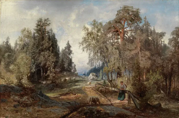 Framed Print : Landscape with Sheep, 1860. Creator: Werner Holmberg Framed Print : Landscape with Sheep, 1860. Creator: Werner Holmberg