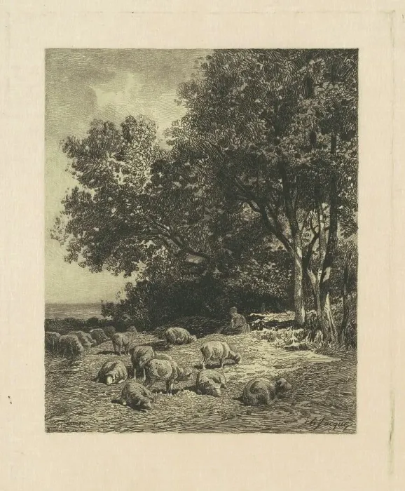 Framed Print : Landscape with Sheep, 1879. Creator: James David Smillie Framed Print : Landscape with Sheep, 1879. Creator: James David Smillie