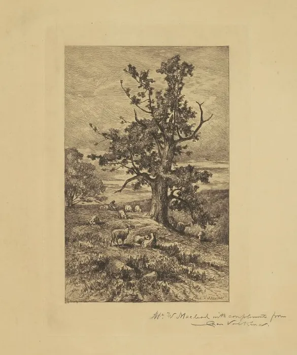 Framed Print : Landscape with Sheep, c. 1876. Creator: Charles Volkmar Framed Print : Landscape with Sheep, c. 1876. Creator: Charles Volkmar