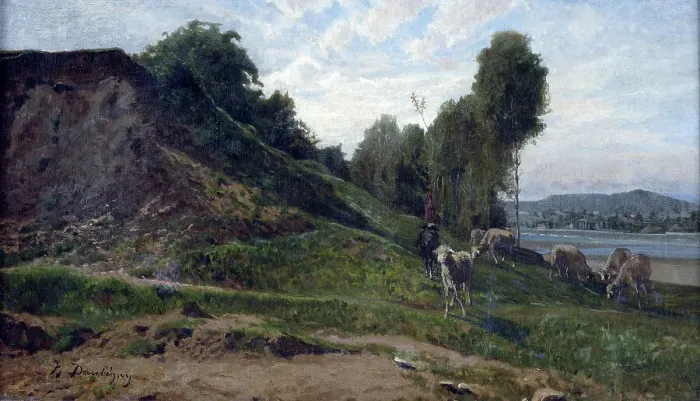 Framed Print : Landscape with sheep, c1855. Creator: Charles Francois Daubigny Framed Print : Landscape with sheep, c1855. Creator: Charles Francois Daubigny