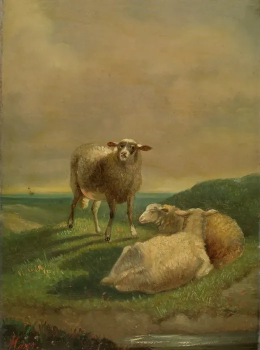 Framed Print : Landscape with Sheep, c1880-1910. Creator: Charles Eugene Remy Maes Framed Print : Landscape with Sheep, c1880-1910. Creator: Charles Eugene Remy Maes