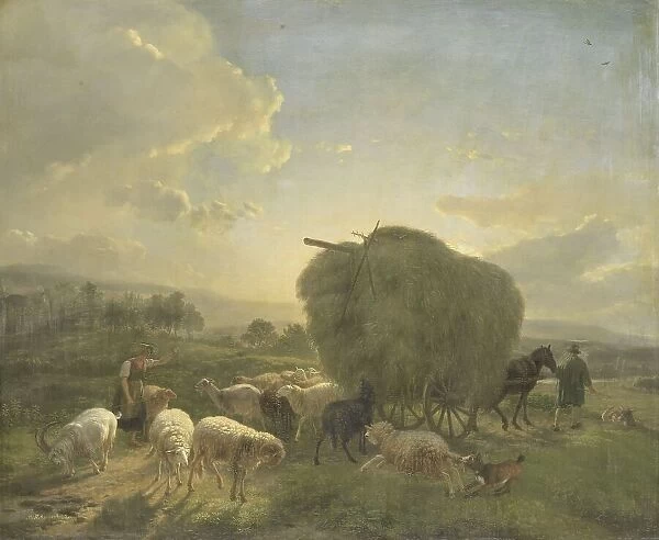 Landscape with Sheep and a Hay Wagon, 1822-1824. Creator: Balthasar Paul Ommeganck