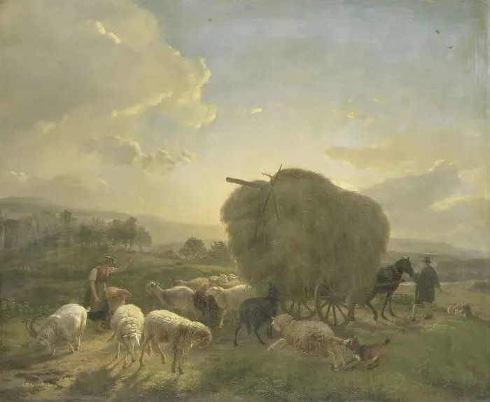 Framed Print : Landscape with Sheep and a Hay Wagon, 1822-1824. Creator: Balthasar Paul Ommeganck Framed Print : Landscape with Sheep and a Hay Wagon, 1822-1824. Creator: Balthasar Paul Ommeganck