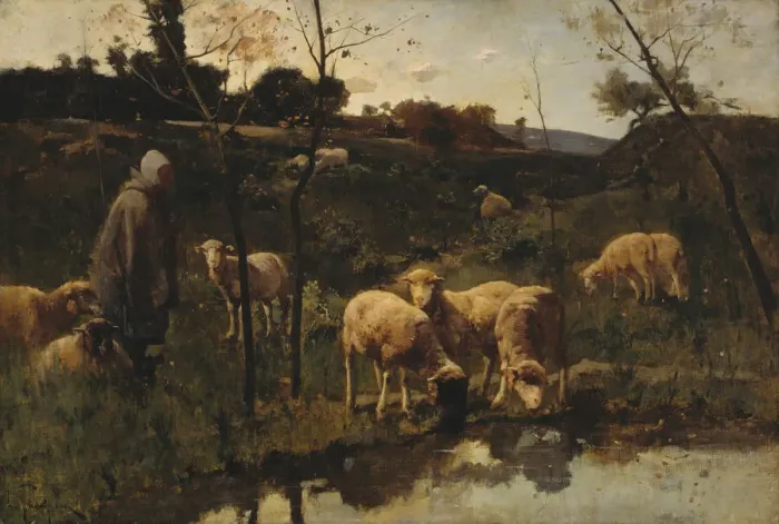 Framed Print : Landscape with Sheep, Picardy, late 19th century. Creator: Harry Thompson Framed Print : Landscape with Sheep, Picardy, late 19th century. Creator: Harry Thompson