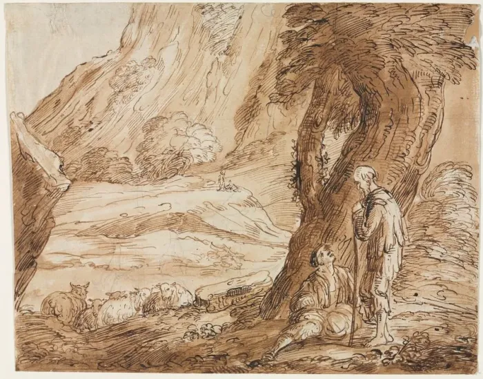 Framed Print : Landscape with Sheep and Two Shepherds, first half 19th century?. Creator: Thomas Barker (British Framed Print : Landscape with Sheep and Two Shepherds, first half 19th century?. Creator: Thomas Barker (British