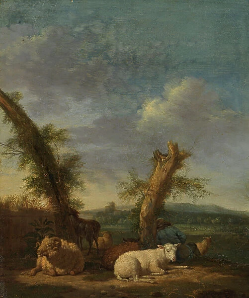 Landscape with Sheep and a Sleeping Shepherd, 1657. Creator: Adriaen van de Velde