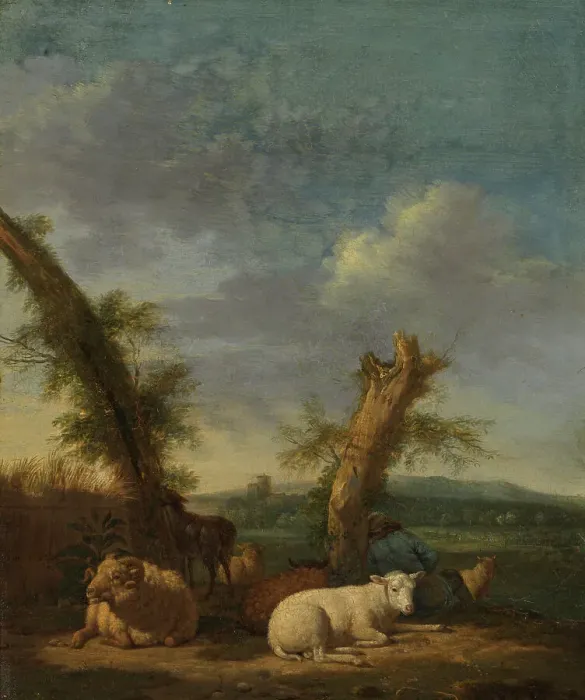 Framed Print : Landscape with Sheep and a Sleeping Shepherd, 1657. Creator: Adriaen van de Velde Framed Print : Landscape with Sheep and a Sleeping Shepherd, 1657. Creator: Adriaen van de Velde