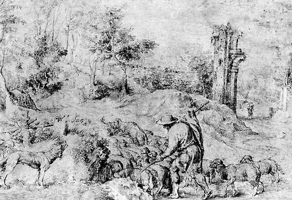 Landscape with Shepherd and Flock, c1520, (1937). Artist: Titian