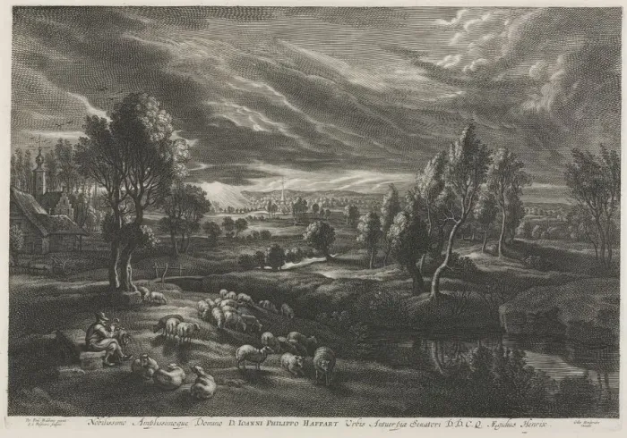 Framed Print : Landscape with Shepherd Playing a Flute. Creator: Schelte Adams Bolswert (Flemish