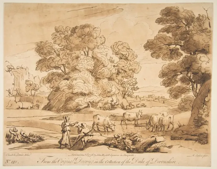 Framed Print : Landscape with Shepherd and Shepherdess, 1776. Creator: Richard Earlom Framed Print : Landscape with Shepherd and Shepherdess, 1776. Creator: Richard Earlom