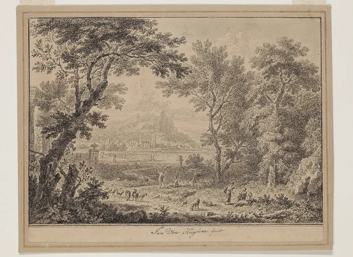 Framed Print : Landscape with Shepherds, between 1682 and 1749. Creator: Jan van Huysum Framed Print : Landscape with Shepherds, between 1682 and 1749. Creator: Jan van Huysum
