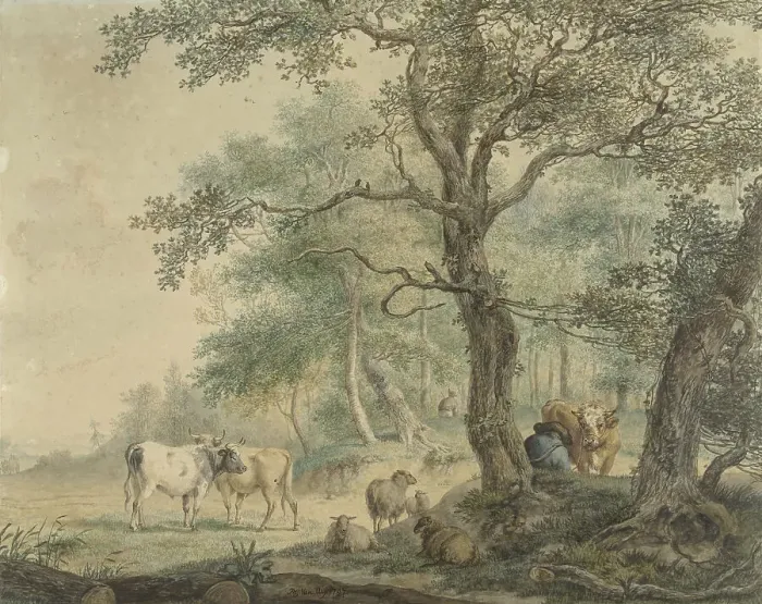 Framed Print : Landscape with two shepherds with cattle, 1797. Creator: Pieter Gerardus van Os Framed Print : Landscape with two shepherds with cattle, 1797. Creator: Pieter Gerardus van Os