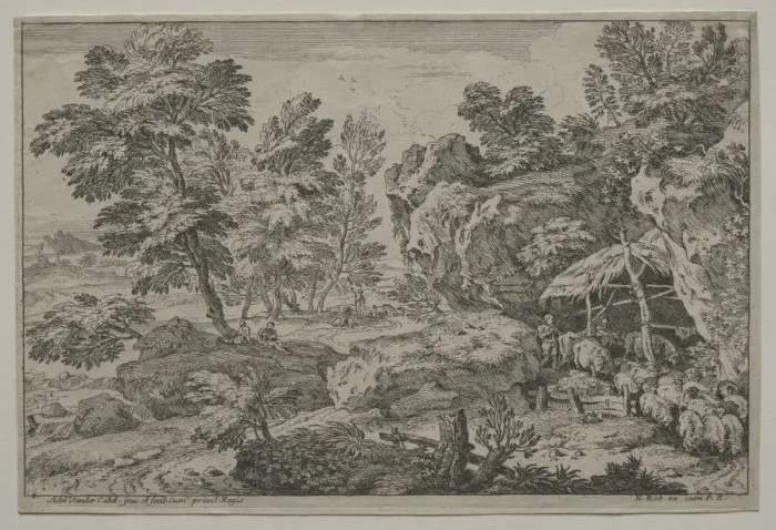 Framed Print : Landscape with Shepherds and two Flocks, second half 1600s. Creator: Adrian van der Cabel (Dutch Framed Print : Landscape with Shepherds and two Flocks, second half 1600s. Creator: Adrian van der Cabel (Dutch
