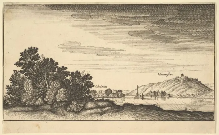 Framed Print : Landscape showing Coblentz and Harmenstein, copy, 17th century. Creator: Abraham Aubri Framed Print : Landscape showing Coblentz and Harmenstein, copy, 17th century. Creator: Abraham Aubri