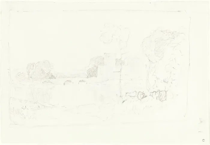 Framed Print : Landscape Sketch with Bridge and Castle. Creator: John Sell Cotman Framed Print : Landscape Sketch with Bridge and Castle. Creator: John Sell Cotman
