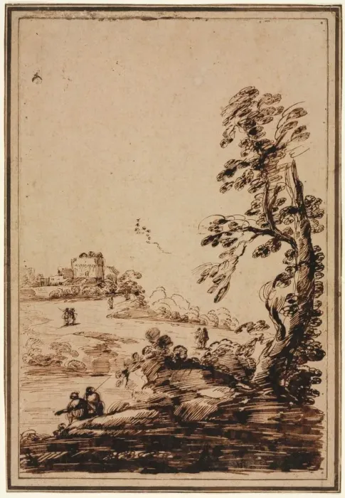 Framed Print : Landscape with Small Group of Buildings, second half 1700s. Creator: Guercino (Italian Framed Print : Landscape with Small Group of Buildings, second half 1700s. Creator: Guercino (Italian