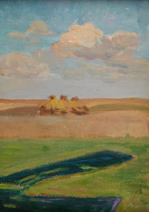 Framed Print : Landscape with Stacks, 1900. Creator: Unknown Framed Print : Landscape with Stacks, 1900. Creator: Unknown