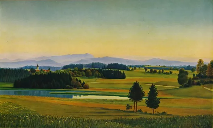 Framed Print : Landscape at Staffelsee, c1931. Artist: Georg Schrimpf Framed Print : Landscape at Staffelsee, c1931. Artist: Georg Schrimpf