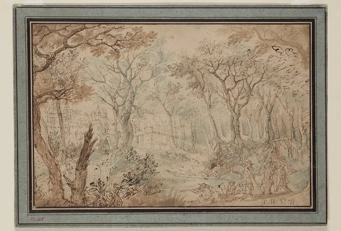Framed Print : Landscape with Stag Hunt, early 17th century. Creator: Unknown Dutch; After David Vinckboons Flemish, 1576-1629 Framed Print : Landscape with Stag Hunt, early 17th century. Creator: Unknown Dutch; After David Vinckboons Flemish, 1576-1629
