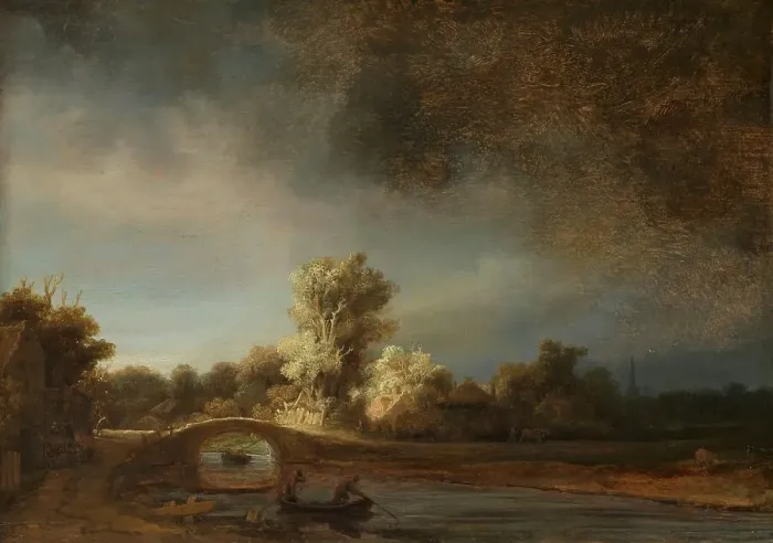 Framed Print : Landscape with a Stone Bridge, c.1638. Creator: Rembrandt Harmensz van Rijn Framed Print : Landscape with a Stone Bridge, c.1638. Creator: Rembrandt Harmensz van Rijn