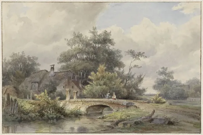 Framed Print : Landscape with a stone bridge near a house, 1813-1862. Creator: Barend Cornelis Koekkoek Framed Print : Landscape with a stone bridge near a house, 1813-1862. Creator: Barend Cornelis Koekkoek