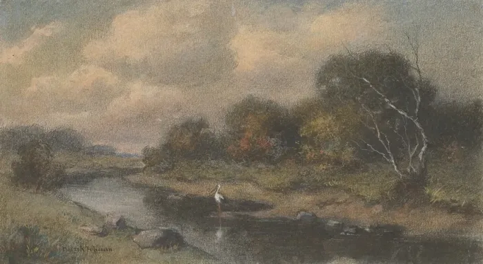 Framed Print : Landscape with a stork, around 1910. Creator: Felician Moczik Framed Print : Landscape with a stork, around 1910. Creator: Felician Moczik